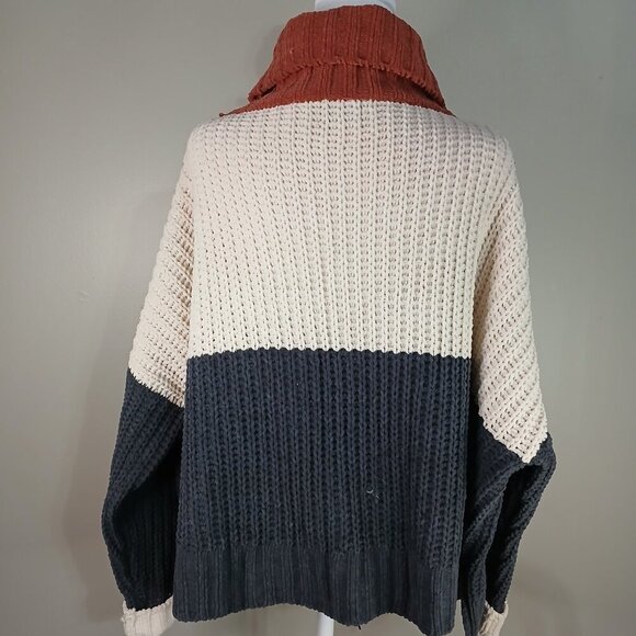 POL OVERSIZED TURTLENECK SWEATER BOLD CHEVRON STRIPES RUST CREAM NAVY WOMENS MED - Picture 8 of 8